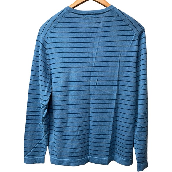 BANANA REPUBLIC Merino Wool Sweater Blue/Navy Stripe V-Neck Preppy Classic XL - Picture 2 of 6